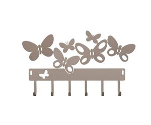 Porta Chiavi Portachiavi da parete che presenta sei farfalle tre più grandi e tre più piccole BUTTERFLY in metallo, 31x h17 cm, colore Beige beige