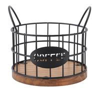 Porta Cialde caffè, Organizer Rotondo per Cialde caffè da Bancone, Grande capacità, Cestello Porta Capsule caffè in Filo di Ferro con Base in Legno per Casa Bar Ufficio