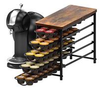 Porta cialde da caffè a 5 livelli per Dolce Gusto, capacità 70 cialde in metallo con piano in legno, organizer per capsule di caffè scorrevole vintage antiscivolo per cucina piccoli contatori