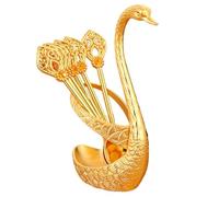 Porta cigno in lega d'oro e set di 6 cucchiaini da caffè: forchette da frutta e cucchiaini da tè con supporto decorativo Accessori da cucina bar