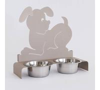Porta Ciotole Cane doppio in metallo, 40x17Px38h, colore Beige beige