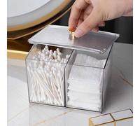 Porta cotton fioc con coperchio, organizer per gioielli e trucchi a 2 griglie, scatola portatile da scrivania per dischetti di cotone e tamponi
