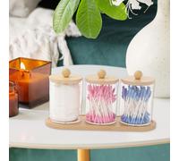 Porta cotton fioc con vassoio in bambù, dispenser trasparente per palline