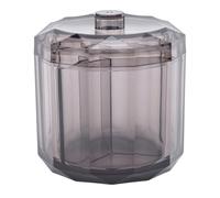 Porta cotton fioc dispenser per filo interdentale in acrilico trasparente nero con 3 scomparti, coperchio resistente alla polvere e all'acqua, dispenser per dischetti di cotone.