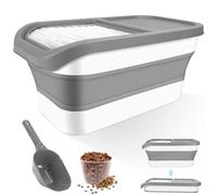 Porta Crocchette Cani con Coperchio Scorrevole Trasparente, Misurino e Pala, Contenitore Cibo Cane Gatto Pieghevole, Contenitori Croccantini Ermetico, Scatola di Alimenti per Animali Domestici(Grigio)