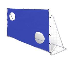 Porta da calcio in acciaio, 240 x 92 x 150 cm, con rete in poliestere resistente alle intemperie e parete, con gancio a pavimento per un fissaggio sicuro all'aperto, robusta e resistente alla