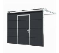 Porta da garage antracite con porta pedonale, sezionale, modello comfort, grigio antracite simile a RAL 7016, 2200 x 2000 mm, configurabile su misura