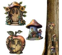 Porta da giardino - 2D in legno - Accesso - 3 x graziose fiabe, decorazione rustica in miniatura, per cameretta dei bambini, decorazione per albero da giardino