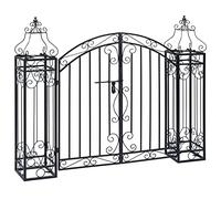 Porta da giardino decorativa in ferro battuto, 122 x 20,5 x 100 cm | Con cerniera a perno e pali di montaggio, resistente alla corrosione, installazione facile