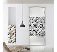 Porta da interni in vetro con cornice in argento con cerniera, modello Verona, vetro di sicurezza temperato satinato da 8 mm, decorazione nera, cornice a Z, adatta per apertura 80 x 198 cm