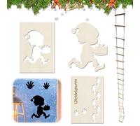 Porta degli Elfi di Natale,elfo stencil impronte,Decorazioni Miniature Casetta in Legno,stencil finestra elfo,scaletta da lavoro a forma di gnomo,impronte di elfo,per pavimenti,finestre