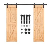 Porta del Fienile, Kit ferramenta for porta a due ante for impieghi gravosi da 8,2 piedi, funzionamento scorrevole fluido e silenzioso, facile da installare con guida passo passo.