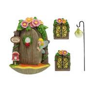Porta del giardino delle fate in miniatura Porta della casa delle fate | albero esterno finestra del giardino in miniatura con lanterna,Porte in resina che brillano nel buio della casa dello gnomo per