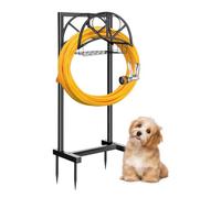 Porta del tubo da giardino con ganci per utensili aggiornati per il tubo dell'acqua in metallo pesante in metallo, 4 picchi e design indipendente con tubi da esterno nero