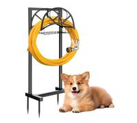 Porta del tubo da giardino in metallo pesante in metallo robusto ritmo di avvolgitore per tubo d'acqua con base staccabile e 4 piedi appuntiti, prato da cortile nero