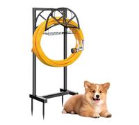 Porta del tubo da giardino nero Versione aggiornata per il tubo idroibile in metallo pesante Memoria Memoria stoccaggio con 2 ganci per utensili e picchi di terra, organizzatore