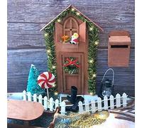 Porta Dell Elfo Di Natale, Casa Elfo Natale, Mini Slitta Babbo Natale Legno, Porta In Miniatura Legno, Natale Decorazioni Ghirlande Con Luci Led Batteria Stivali Recinto Regali Bambino (Originale)