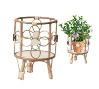 Porta della pianta intrecciata Boho - supporto per cesto di rattan rialzato con gambe di legno | Scaffale per organizzatore decorativo interno per piante in vaso, fiori, da davanzali, arredamento ango