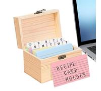 Porta Della Scheda Indice - Pratica Scatola Di Stoccaggio Delle Ricette Con 150 Carte | In Legno Durevole Set Scatole Schede Indicizzate Perfetta Per La Catalogazione