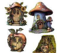Porta delle Fate,Miniature in legno 2D,Decorazione Murale da Favola in 3 Pezzi | per Interni ed Esterni Tavolo Finestra Mensola Soggiorno Camera dei Bambini Camera da
