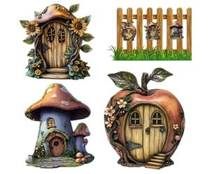 Porta delle Fate per Giardino,Piccole Miniature In Legno 2D | Set da 3 Pezzi di Decorazioni Murali,per Interni ed Esterni Tavolo Finestra Mensola Soggiorno Camera dei Bambini Camera da
