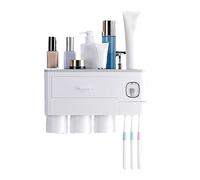 Porta dello spazzolino da denti a parete, rastrellino per il bagno di assorbimento magnetico multiple con distributore di dentifricio per la casa (3 tazze di grigio (31.4x11.3x20cm/12.4x4.4x7.9in))