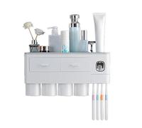 Porta dello spazzolino da denti a parete, rastrellino per il bagno di assorbimento magnetico multiple con distributore di dentifricio per la casa (4 tazze di grigio (38.4x11.3x20cm/15.1x4.4x7.9in))