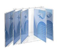 Porta depliant a libro da banco in plexiglass trasparente per listini formato A4-5 tasche Formato A4 - Misure totali: 34x24x H37 cm.