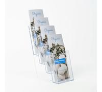 Porta depliant da banco in plexi, 4 tasche f.to 1/3 A4 Dimensioni 10x h21 cm tasche con colore trasparente trasparente