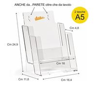 PORTA DEPLIANT DEPLIAN DA TAVOLO E DA PARETE MURO F.TO A5 2 TASCHE VERTICALE