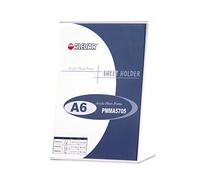 Porta Depliant in Acrilico Trasparente, Porta Avvisi da Tavolo/Banco con Base a L, Formato 10,5x14,8cm A6