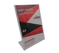 Porta Depliant in Plastica Trasparente, Porta Avvisi da Tavolo Banco con Base a L, Formato 21x29,7 cm A4