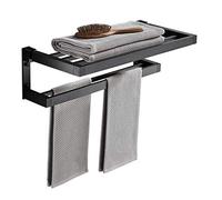 Porta di Asciugamani Moderni Spazio Alluminio Alluminogio Scaffio 2 Livelli Pieghevole per Asciugamano da Bagno Asciugamano per Asciugamano per la casa per Asciugamano (Colore: Nero, Dimensione: 57