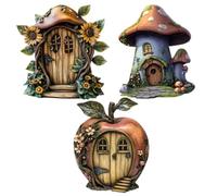 Porta di fata per albero - Porta di fata in legno in miniatura 2D | Jolit Fiaba 3X accessori in miniatura rustici per la decorazione del giardino di casa