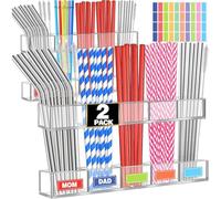 Porta di paglia - distributore di cannucce di bere adesive acriliche per lo stoccaggio del, organizzatore riutilizzabile con risparmio spaziale, porta a biellamento per bar, bacchette e spazz