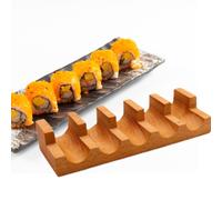 Porta di tacos di sushi in legno che serve vassoio per cibo che mostra la