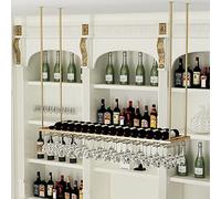 Porta di vetro di vino a soffitto sospeso, porta bottiglia di vino in metallo dorato con calice/stelo, griglia per bottiglie di vino per bar in cucina sotto mobile - altezza regolabile (dimensioni:
