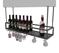Porta di vetro di vino, porta in bicchiere di vino sospeso, portabottiglia da vino in metallo, porta di vino regolabile con supporto in vetro, soffitto a rastrelliere nero opaco montato (dimensioni: