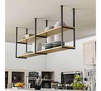 Porta di vino galleggiante del soffitto - Porta bottiglia a ripiana in legno massiccio, portapacchi per cucina in ferro in stile europeo, griglia per display montato a soffitto, portabottiglie per