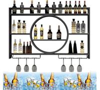 Porta di vino industriali sospesi , display in ferro rastrellino per vino portanti portanti a parete in vetro e scaffale, decorazione di sfondo del ristorante soggiorno (dimensioni: 39.4x5.9x31.5in,