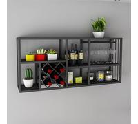 Porta di vino montato a parete con porta in vetro di vino, porta in vetro di vino, supporto per il display del vino in ferro con gancio di staminato, mensole per bar, scaffali a parete per cucina,