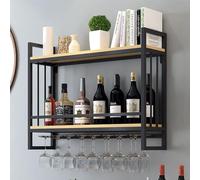 Porta di vino montato a parete con rastrelliere a stelo, scaffali galleggianti dell'unità bar, con supporto in vetro di vino, scaffale di deposito per portabottiglie industriale per bar, sala da