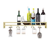 Porta di vino montato a parete con supporto in vetro, supporto per bottiglia in metallo. Scaffali galleggianti, scaffale per calice per portabottiglie appeso, portaoggetti multifunzionale per il vino