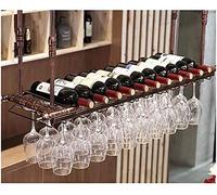 Porta di vino sospeso con supporto in vetro e scaffale, griglia per display appeso creativa, porta in vetro di vino, portaoggetti, piovoso per vino a barre, scaffale di ferro capovolto, nero, 100 * 30