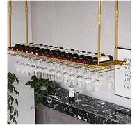 Porta di vino sospeso con supporto in vetro e scaffale, griglia per display appeso creativa, porta in vetro di vino, portaoggetti, piovoso per vino a barre, scaffale di ferro capovolto, nero, 100 * 30