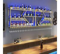 Porta di viti Wine a parete, unità a barre sugli scaffali galleggianti con supporto per vino per display in ferro leggero a LED, porta di vino in metallo di grande capacità, scaffale per il display in