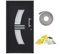 Porta d'ingresso antracite 98 x 208 cm PVC alluminio con protezione termica e protezione antieffrazione, con maniglia di serratura, telaio soglia per ingresso, ingresso secondario, porta anteriore