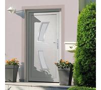 Porta d'ingresso bianca 88 x 200 cm PVC con cerniere regolabili 3D e chiusura a 5 punti per sicurezza e durata, porta d'ingresso resistente alle intemperie con vetro isolante