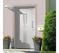 Porta d'ingresso bianca, 98 x 190 cm, con soglia in alluminio e cerniere 3D, kit completo con maniglie e cilindro per sicurezza e isolamento termico