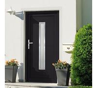Porta d'ingresso in PVC antracite, 98 x 190 cm, con cerniere 3D regolabili e chiusura a 5 punti per sicurezza e durata, porta d'ingresso resistente alle intemperie